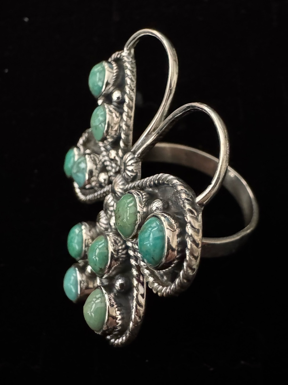 Sterling Silver Turquoise Butterfly statement ring- Green Turquoise - Picture 3 of 9